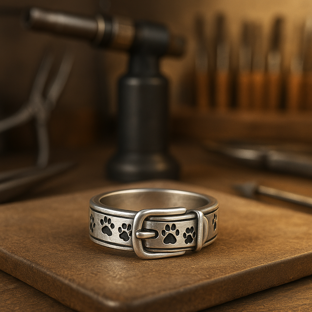 Cute and Stylish Dog-Inspired Silver Collar Ring