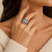 Vintage Blue Mandala Crystal Ring