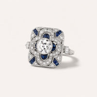 Vintage Blue Mandala Crystal Ring