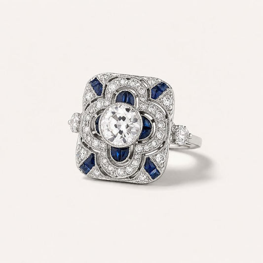 Vintage Blue Mandala Crystal Ring