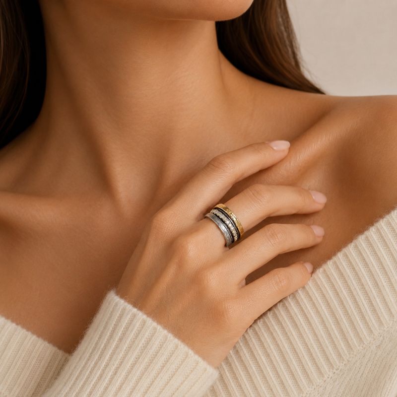 Vintage Gold & Silver Inlaid Zirconia Ring