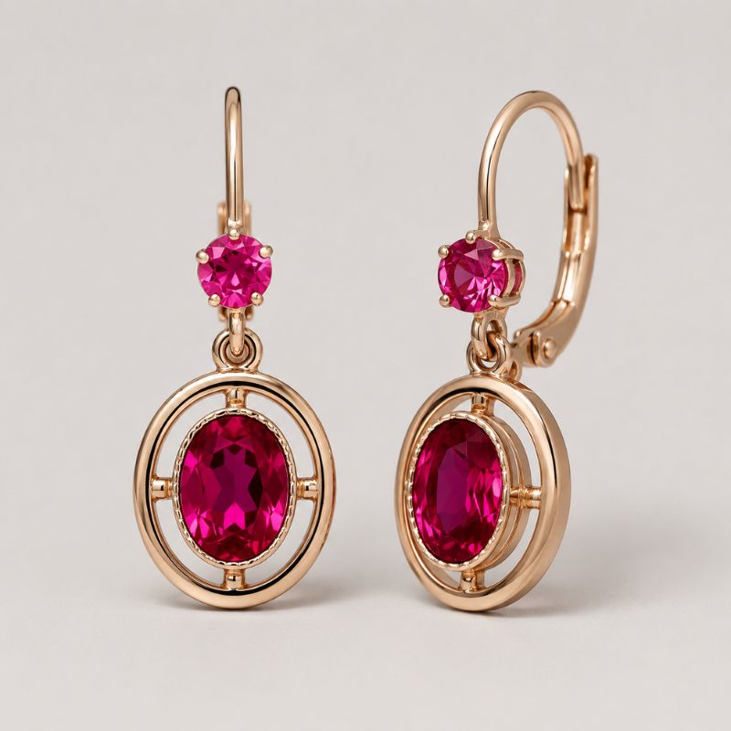 Vintage Dangling Rounded Garnet Crystal Earrings