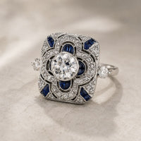 Vintage Blue Mandala Crystal Ring