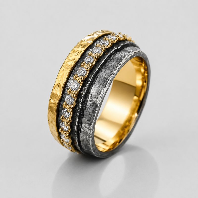 Vintage Gold & Silver Inlaid Zirconia Ring