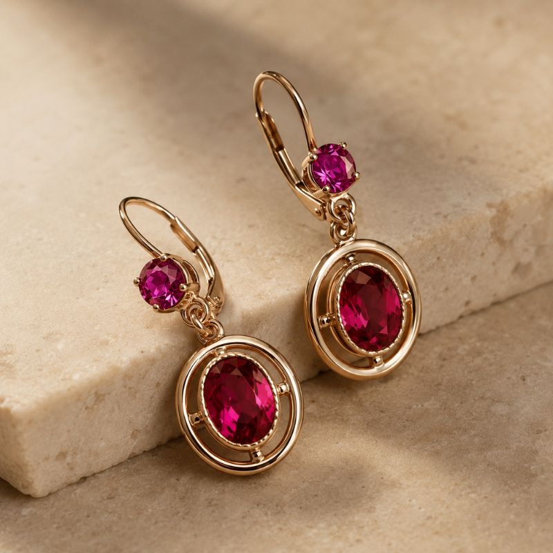 Vintage Dangling Rounded Garnet Crystal Earrings