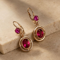 Vintage Dangling Rounded Garnet Crystal Earrings