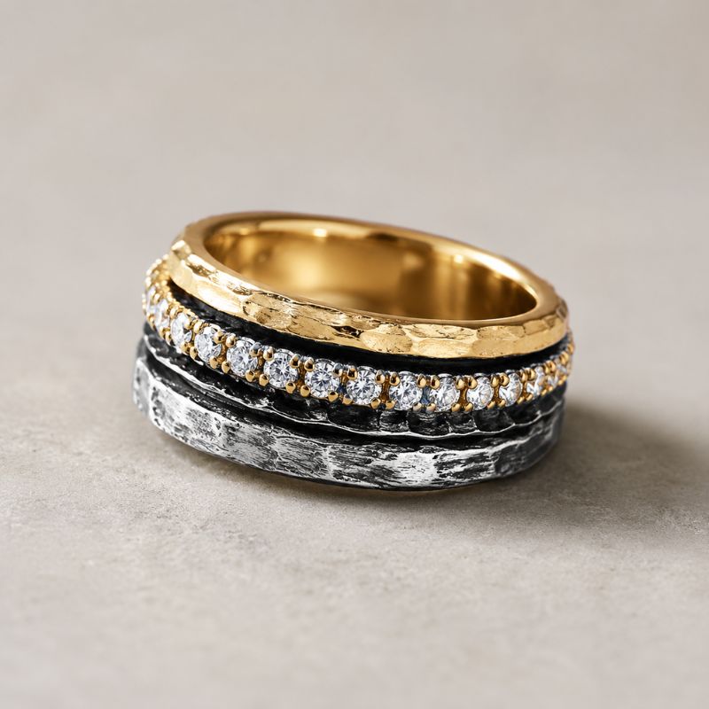 Vintage Gold & Silver Inlaid Zirconia Ring